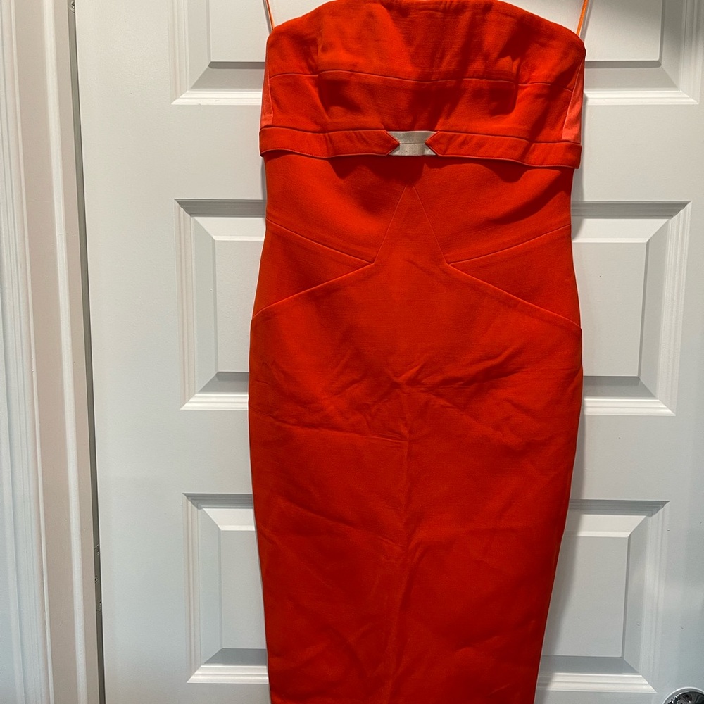 Victoria Beckham Orange Strapless Midi Dress